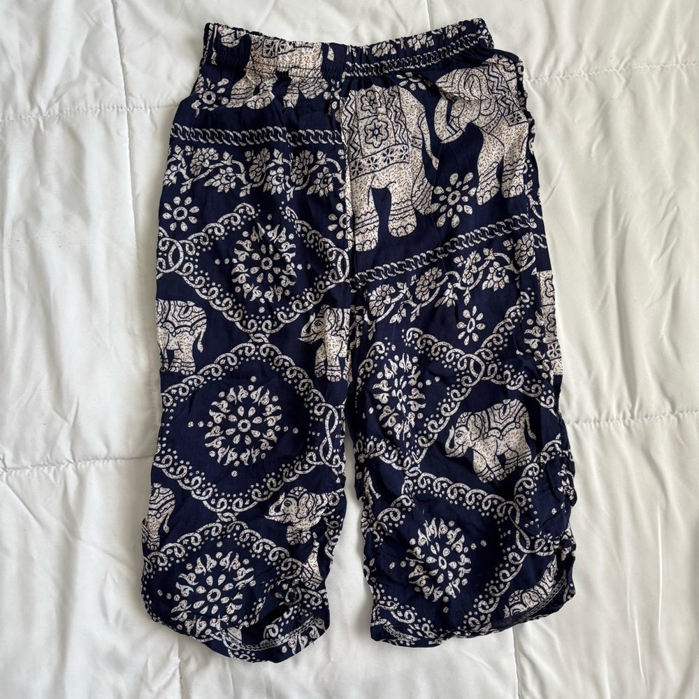 Toddler Girl Boho Navy Elephant Print Harem Pants